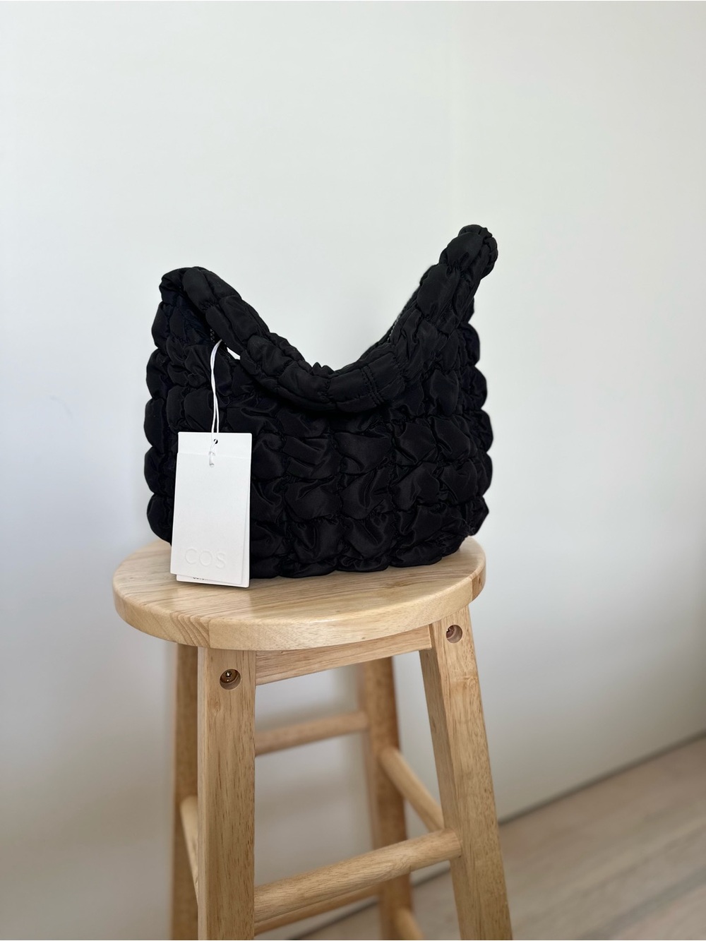 COS Black Quilted Braided-Handle Hobo Shoulder Bag